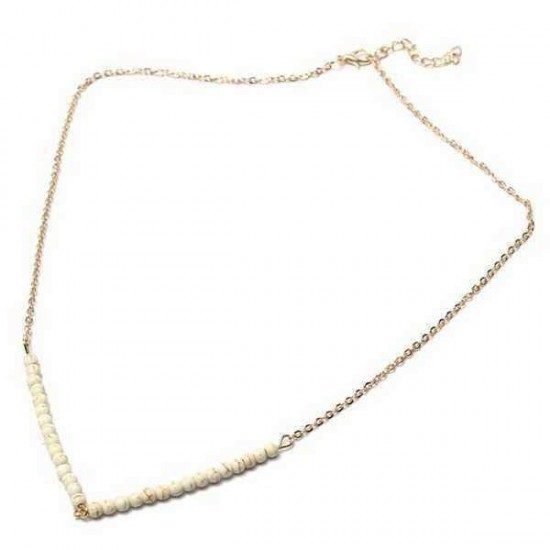 Green Beige Link V Beads Chain Necklace For Women