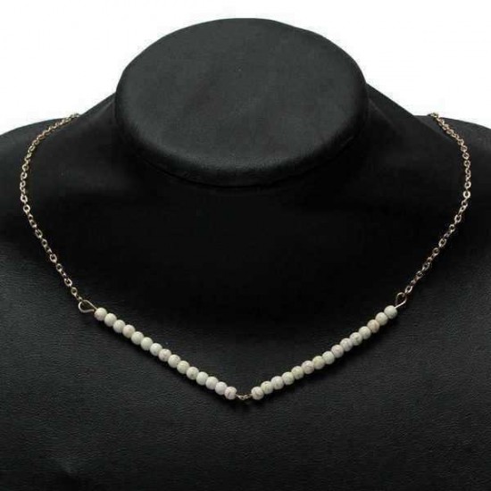 Green Beige Link V Beads Chain Necklace For Women