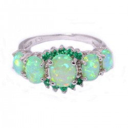 Green Fire Opal & Emerald Wedding Ring Women Jewelry Gems Silver Plated