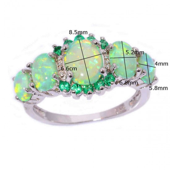 Green Fire Opal & Emerald Wedding Ring Women Jewelry Gems Silver Plated