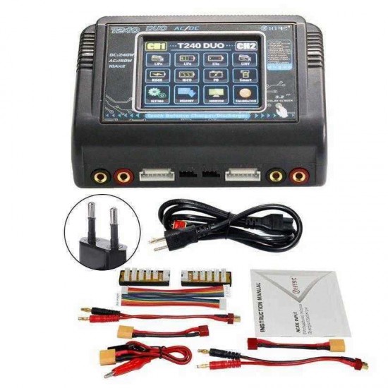 HTRC T240 DUO AC 150W DC 240W 10A Touch Screen Dual Channel Battery Balance Charger Discharger