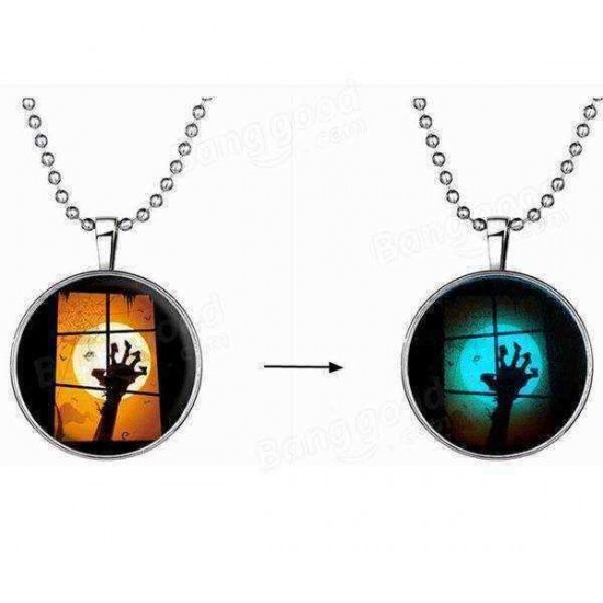 Halloween Luminous Sweater Chain Necklace Round Pendant