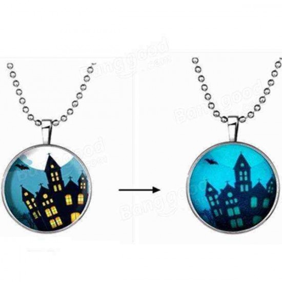 Halloween Luminous Sweater Chain Necklace Round Pendant