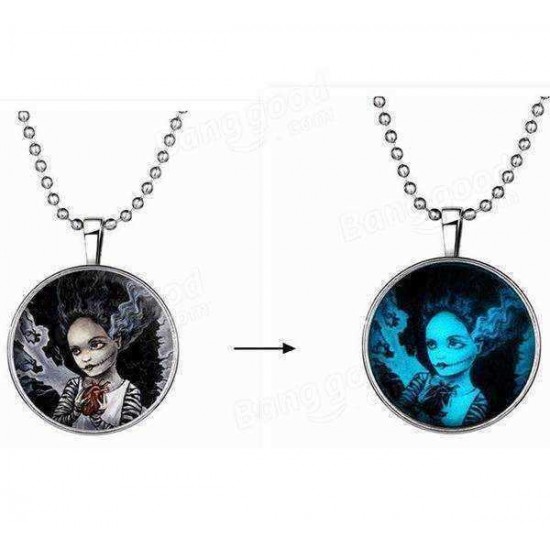 Halloween Luminous Sweater Chain Necklace Round Pendant