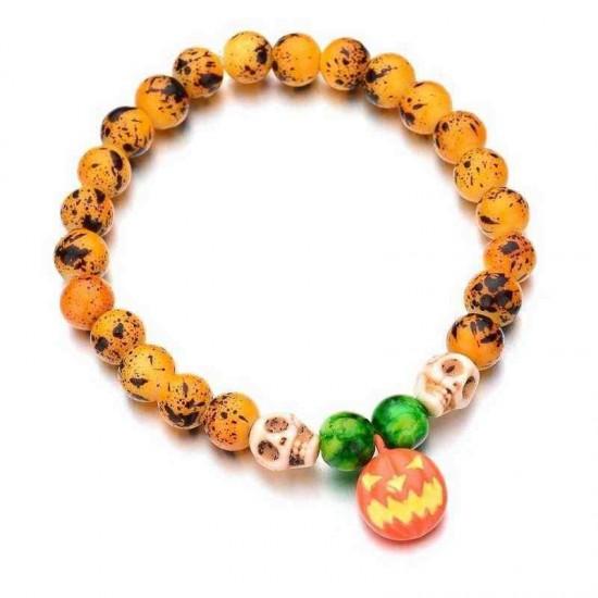 Halloween Pumpkin Skull Head Bracelet Elastic Beaded Chain Party Funny Bracelet