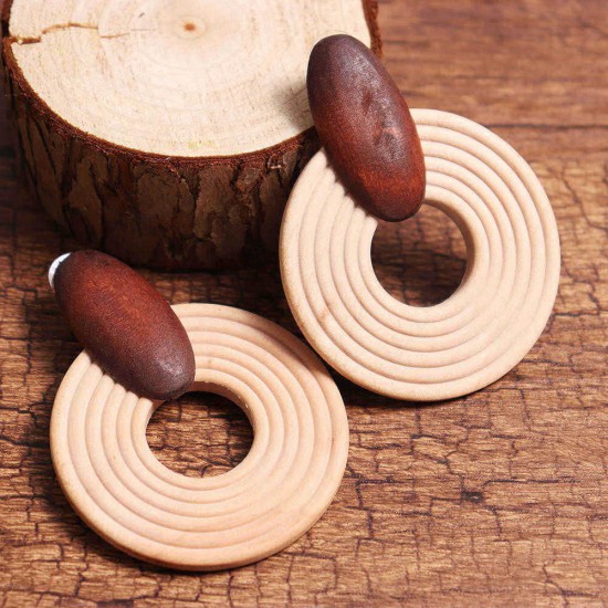 Handmade Ethnic Round Earrings Retro Wood Earrings Brown Vintage Women Earring