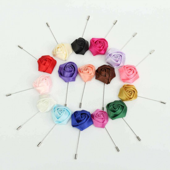 Handmade Lapel Flower Fabric Brooch Stick Pin Men Accessories