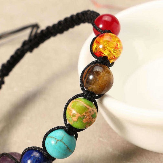 Healing Jewelry 7 Color Balance Beads Reiki Prayer Stone Gemstone Chakra Bracelet for Men Women