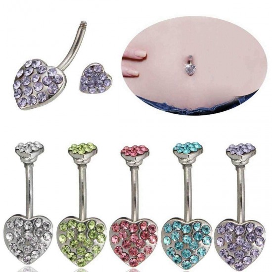 Heart Crystal Sexy Belly Navel Bar Ring Piercing Body Jewelry