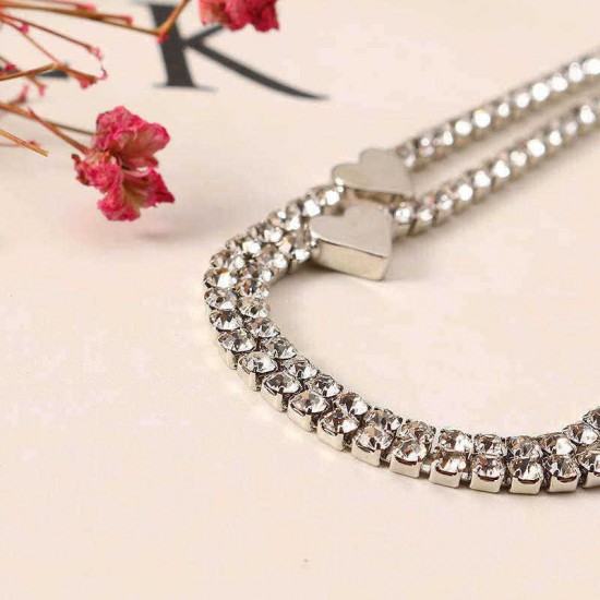 Heart Platinum Plated Double Layer Anklet Adjustable Claw Chain for Women