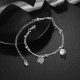 Heart and Rhinestone Pendant Double Layer Bell Foot Chain Silver Plated Anklet