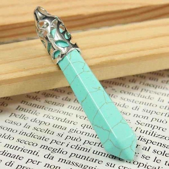 Hexagonal Pendulum Gemstone Column Necklace Pendant DIY Jewelry