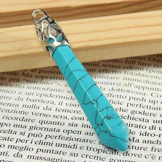 Hexagonal Pendulum Gemstone Column Necklace Pendant DIY Jewelry