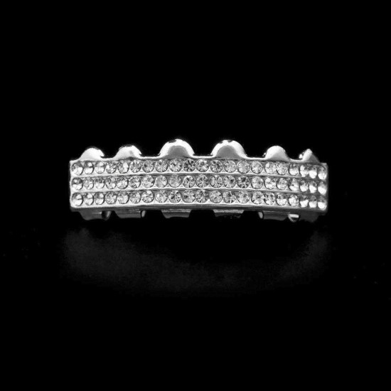 Hip-Hop Teeth Top Bottom Grills Dental Three Rows Diamond Trendy Cosplay Teeth Caps