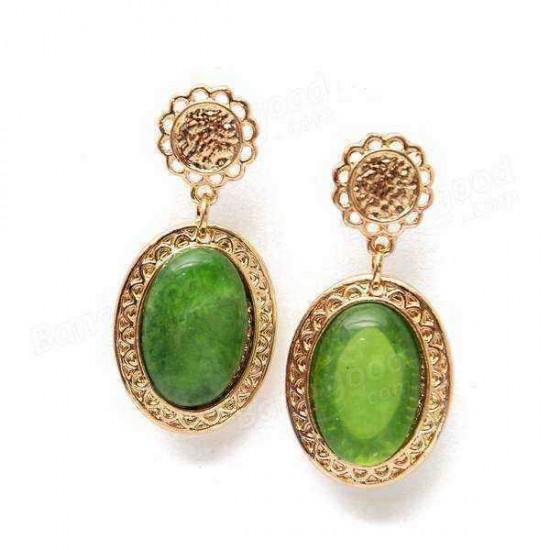 Hollow Flower Water Drop Oval Gem Dangle Earrings For Women