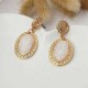 Hollow Flower Water Drop Oval Gem Dangle Earrings For Women