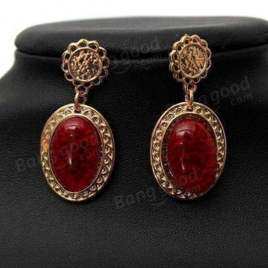 Hollow Flower Water Drop Oval Gem Dangle Earrings For Women