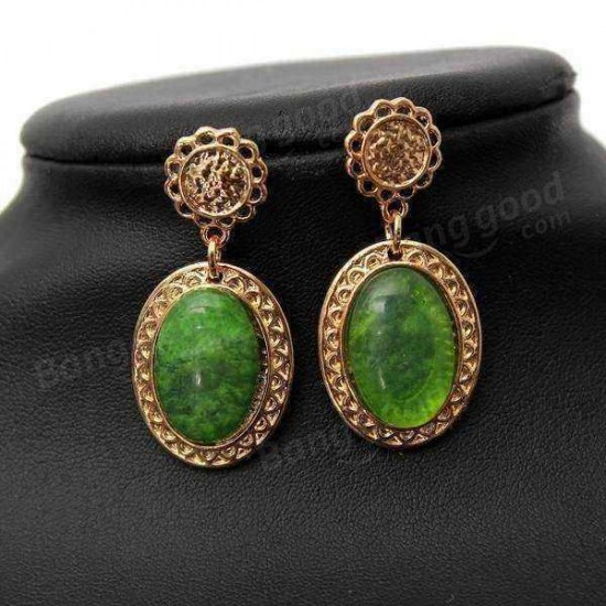 Hollow Flower Water Drop Oval Gem Dangle Earrings For Women