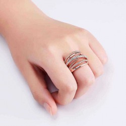 Hollow Out Interlaced Line Stylish Engagement Ring Rose Gold Plated Women Jewelry