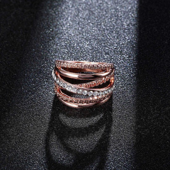 Hollow Out Interlaced Line Stylish Engagement Ring Rose Gold Plated Women Jewelry