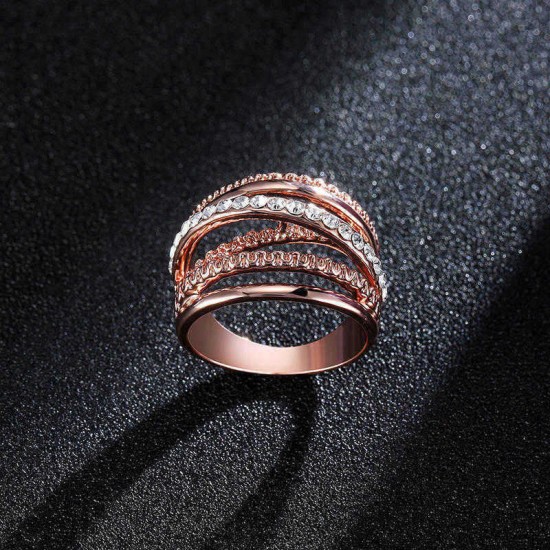 Hollow Out Interlaced Line Stylish Engagement Ring Rose Gold Plated Women Jewelry