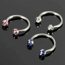 Horseshoe Crystal Circular Piercing Lip Bar Nose Ring Stainless Steel