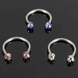 Horseshoe Crystal Circular Piercing Lip Bar Nose Ring Stainless Steel