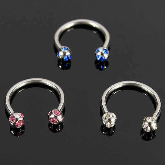 Horseshoe Crystal Circular Piercing Lip Bar Nose Ring Stainless Steel