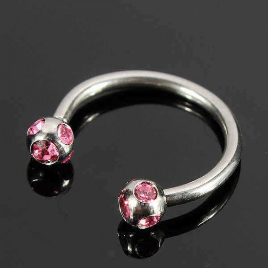 Horseshoe Crystal Circular Piercing Lip Bar Nose Ring Stainless Steel