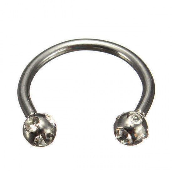 Horseshoe Crystal Circular Piercing Lip Bar Nose Ring Stainless Steel