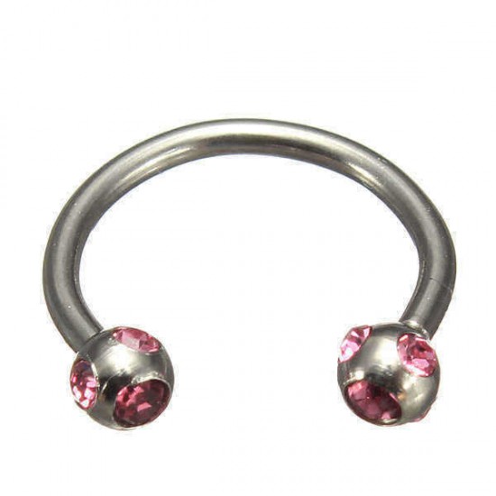 Horseshoe Crystal Circular Piercing Lip Bar Nose Ring Stainless Steel