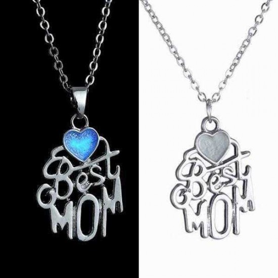 I Love Mom Best Friends Engraved Letter Heart Luminous Necklace