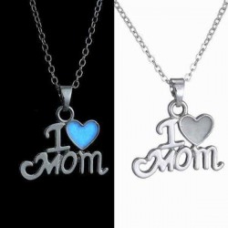 I Love Mom Best Friends Engraved Letter Heart Luminous Necklace