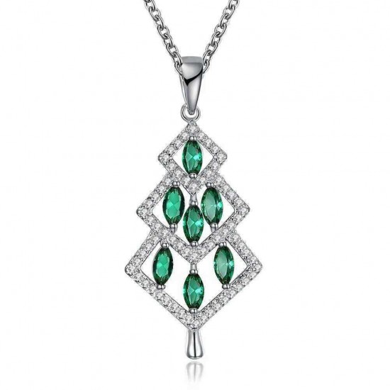 INALIS Christmas Tree Pendant Green Zirconia Necklace Gift for Women