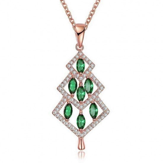 INALIS Christmas Tree Pendant Green Zirconia Necklace Gift for Women