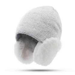 Imitation Rabbit Fur Earmuffs Knit Hat Men Women Winter Windproof Warm Beanie Cap