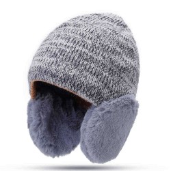 Imitation Rabbit Fur Earmuffs Knit Hat Men Women Winter Windproof Warm Beanie Cap