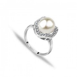 Italina Flower 18K Rose Gold Plated Artificial Pearl Zircon Crystal Finger Ring