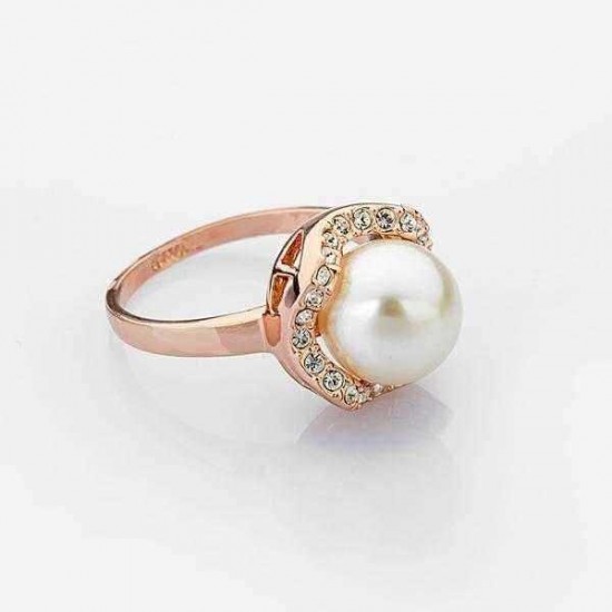 Italina Flower 18K Rose Gold Plated Artificial Pearl Zircon Crystal Finger Ring