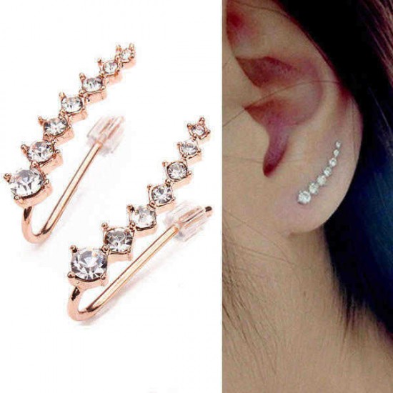 Italina Rhinestone Crystal Ear Cuff Earrings 18K Rose Gold Plated