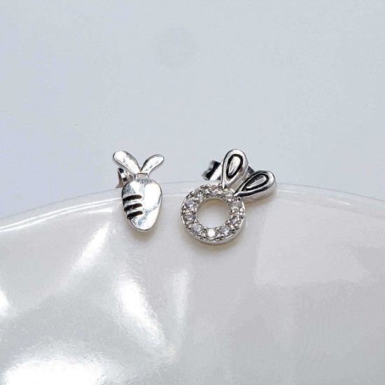 JASSY 925 Sterling Silver Cute Ear Stud Rabbit Carrot Zirconia Earring for Women