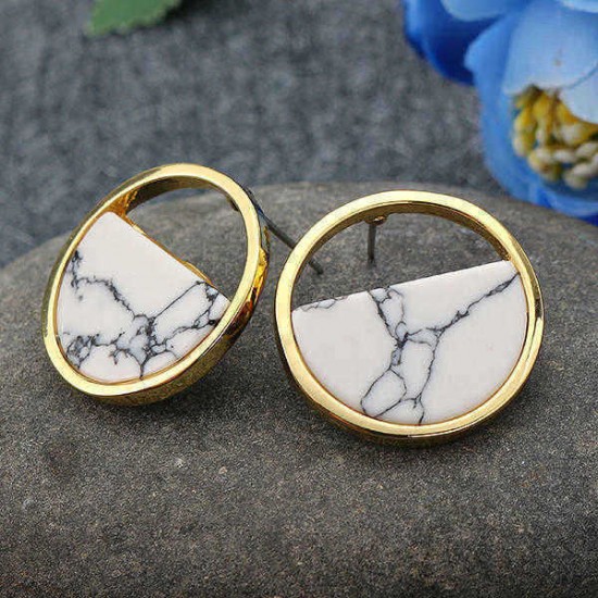 JASSY Fashion 18K Gold Plated Earrings Geometric Round Marbled White Stone Earring for Women