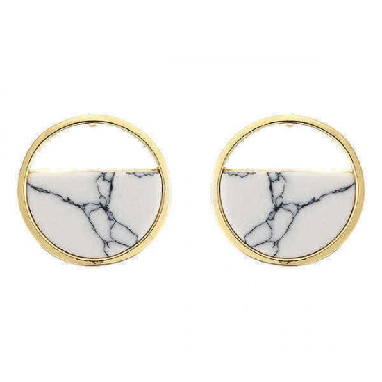 JASSY Fashion 18K Gold Plated Earrings Geometric Round Marbled White Stone Earring for Women