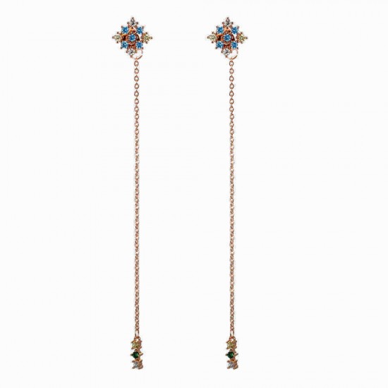 JASSY Sweet Rose Gold Tassel Ear Drop Colorful Zirconia Charm Long Earring for Women