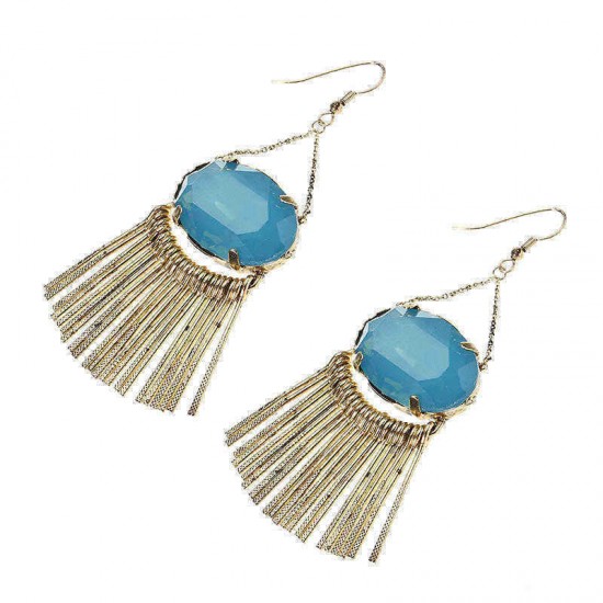 JASSY® 18K Gold Plated Earring Retro Blue Gemstone Tassel Ear Drop Women's Best Gift