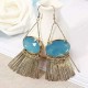 JASSY® 18K Gold Plated Earring Retro Blue Gemstone Tassel Ear Drop Women's Best Gift