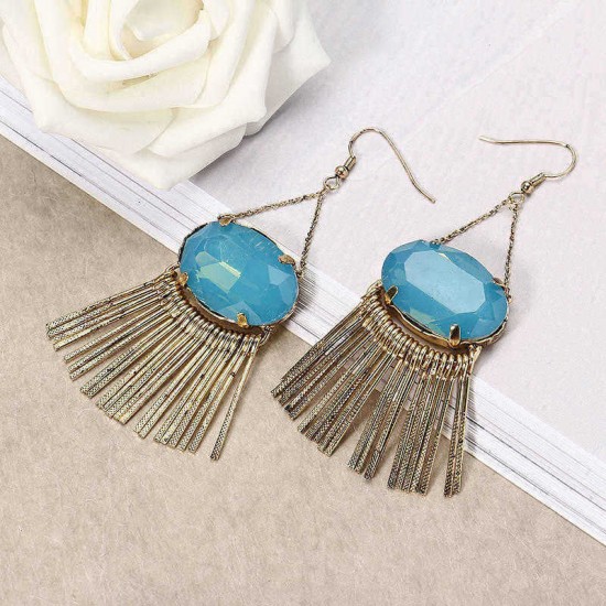 JASSY® 18K Gold Plated Earring Retro Blue Gemstone Tassel Ear Drop Women's Best Gift