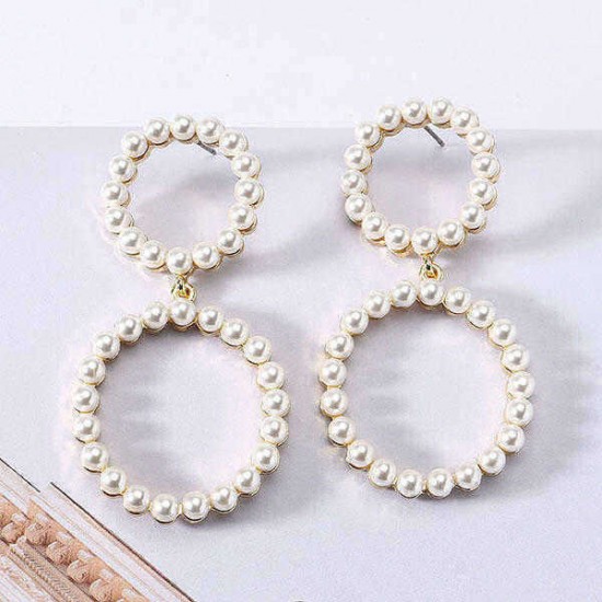 JASSY® 18K Gold Plated Full Pearls Geometric Double Circle Hoop Ear Drop Earring Gift for Women