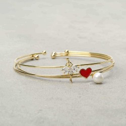 JASSY® 3 Pcs/ Set Womens Bangle Bracelets Heart Pearl Ballet Charm Bracelet