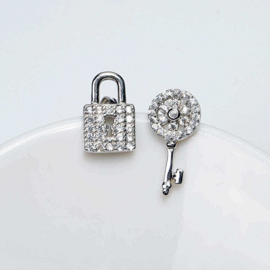 JASSY® Asymmetric Stud Earrings Open the Lock with Key 925 Sterling Silver Earring for Women